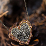 Platinum and 18K Rose Gold Pendant With Pave Set Natural Round Blue and Pink Diamonds