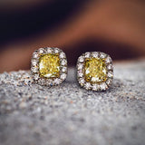 Platinum and 18K Yellow Gold Earrings with a 1.04Ct Cushion Cut Natural Diamond