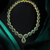 18K Yellow Gold Necklace with Pear Shape Emeralds and White Diamonds