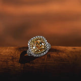 18K Gold Ring With a 3.55Ct Cushion Cut Natural Diamond, and Natural White and Yellow Diamonds