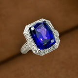 Platinum ring with very fine cushion cut Tanzanite