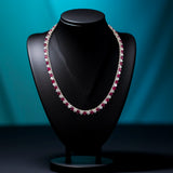 Platinum necklace with round brilliant diamonds and top-of-the-line red rubies